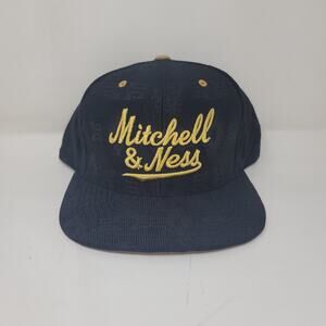 🆕 Mitchell & Ness Logo Gold Corduroy Strapback Hat Black